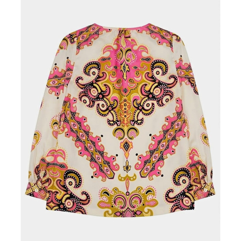 Tibi Silk Paisley Print Keyhole Round Neck Pullover Blouse 3/4 Sleeve Size 6